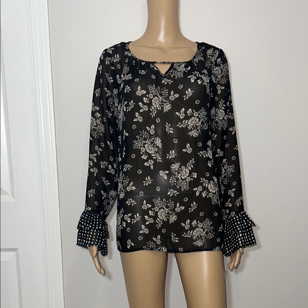 Alyx Sheer Floral Polka Dot Bell Sleeve Blouse Nwt